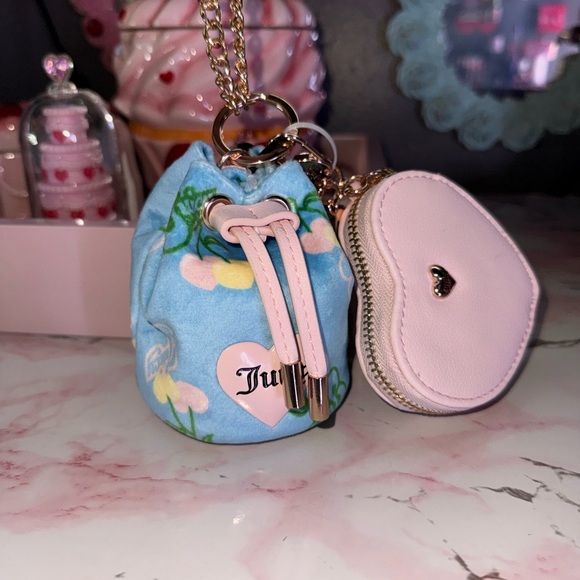 Juicy Couture Handbags - Juicy Couture Retro Juicy Cherry Draw String & Heart Micro Bags / Keychain Set